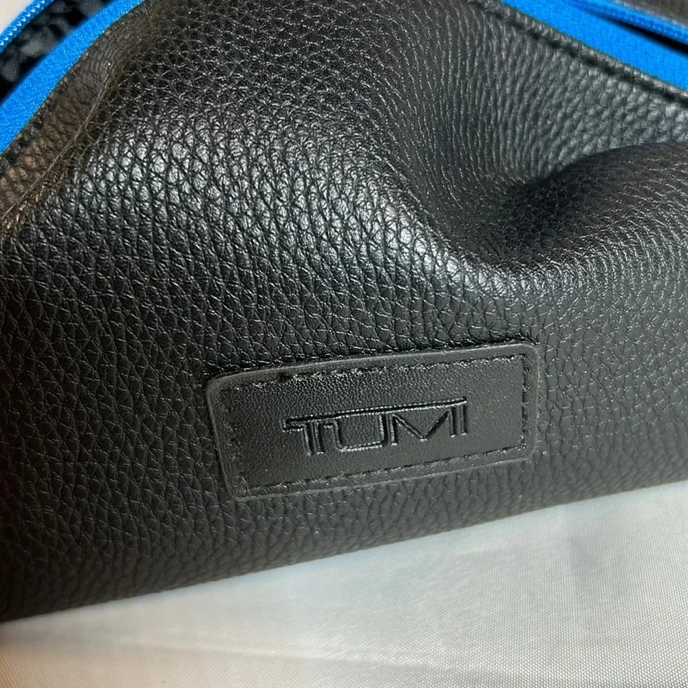 TUMI Zippered Travel Pouch.  Black/Blue.  Black Pebbled Leather.  NWOT - Picture 9 of 9